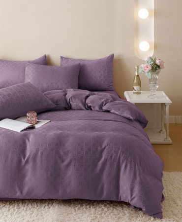 Lenjerie de Pat Bumbac Finet Jacquard, Pat Dublu, 6 Piese - Mov [5]