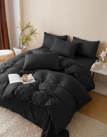 Lenjerie de Pat Bumbac Finet Jacquard, Pat Dublu, 6 Piese - Negru [1]