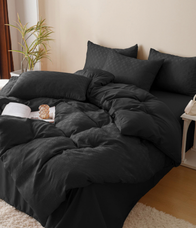 Lenjerie de Pat Bumbac Finet Jacquard, Pat Dublu, 6 Piese - Negru [2]
