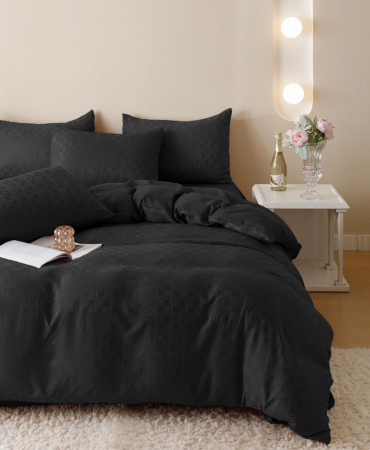Lenjerie de Pat Bumbac Finet Jacquard, Pat Dublu, 6 Piese - Negru [4]
