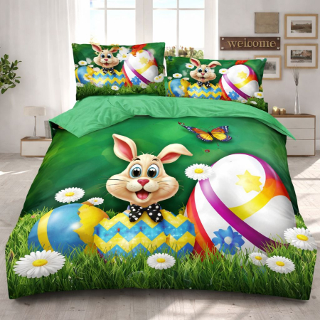 Lenjerii Bumbac Finet Paște - Lenjerii Bumbac Finet, Easter Collection, Verde Iepuras Cu Ou