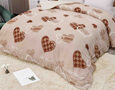 Patura Cocolino cu Blanita, 200x230 cm - Bej, Inimi [1]