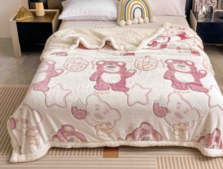 Patura Cocolino cu Blanita, 200x230 cm - Roz, Ursuleti [1]