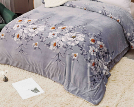 Patura Cocolino cu Blanita, 200x230 cm - Gri, Flori [1]