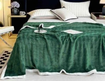 Paturi Cocolino Grosime Medie Bordura Alba - Patura Cocolino cu Bordura Alba, Pat Dublu, 200x230 cm - Verde Inchis
