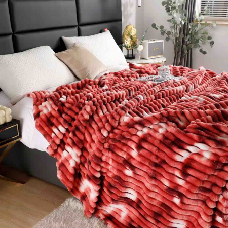Patura Cocolino cu Dungi, Pat Dublu, 200x230 cm - Rosu Multicolor [2]