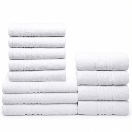 Set 12 Prosoape Maini/Fata/Corp - Set 12 Prosoape Maini/Fata/Corp, Bumbac 100%, 500g/m² - Alb