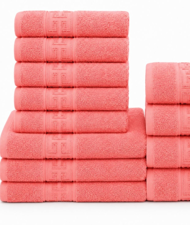 Prosoape de Baie Bumbac 100%, Set 12 Bucati, 500 g/m2, Maini Fata Corp - Coral [1]