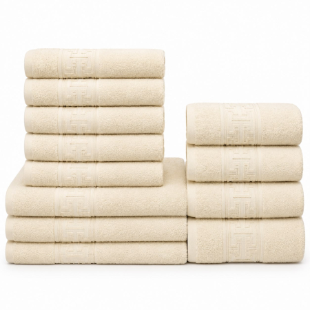 Prosoape Bumbac 100% - Set 12 Prosoape Maini/Fata/Corp, Bumbac 100%, 500g/m² - Crem