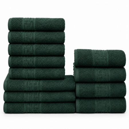 Prosoape Bumbac 100% - Set 12 Prosoape Maini/Fata/Corp, Bumbac 100%, 500g/m² - Verde Inchis