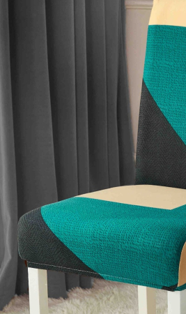 Huse Scaune Microfibra, Elastice, Lavabile, Set 6 Bucati - Turcoaz/Negru, Geometric [2]