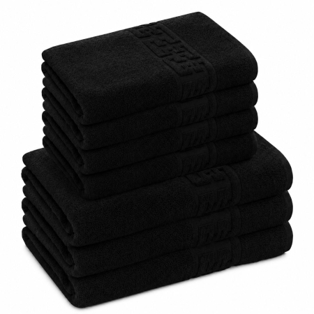 Set 7 Prosoape, Greek, Bumbac 100% - Set 7 Prosoape, Bumbac 100%, Negru, 550g/m² - Copie