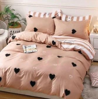 LENJERII DE PAT 1 PERSOANA - Set Lenjerie De Pat 1 Persoana, 4 piese, cu ELASTIC - Inimioare