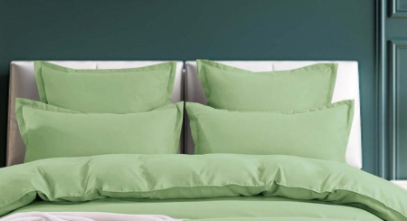Lenjerie de Pat Bumbac Finet Uni cu Volanase, Pat Dublu, 6 Piese - Verde Deschis [2]
