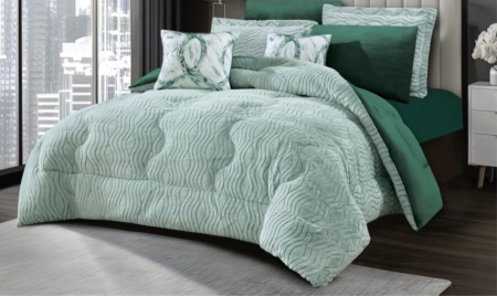 Lenjerie de Pat Cocolino cu Pilota si Blanita, Pat Dublu, 6 Piese, cu Elastic - Verde [2]