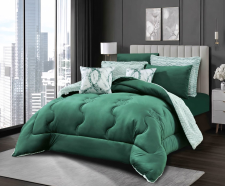 Lenjerii Cu Pilota Inclusa - Lenjerie de Pat Cocolino cu Pilota si Blanita, Pat Dublu, 6 Piese, cu Elastic - Verde