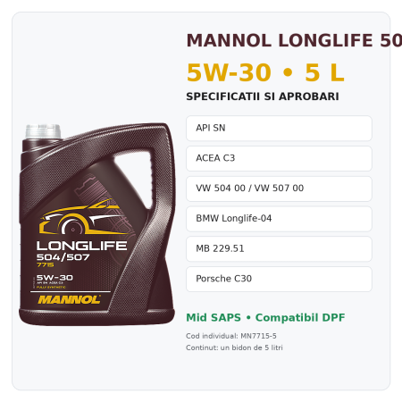 Ulei motor MANNOL Longlife 504 507 7715 5W-30 5L [1]