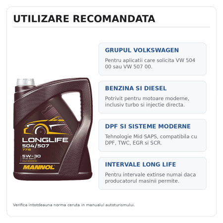 Ulei motor MANNOL Longlife 504 507 7715 5W-30 5L [2]