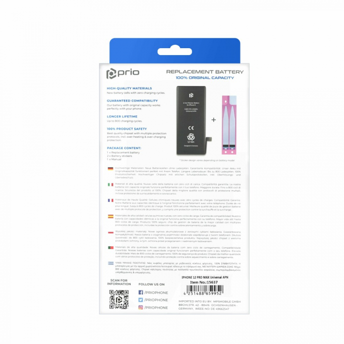 Acumulator Prio compatibil cu iPhone 12 Pro Max, banda adeziva inclusa (Universal APN) [5]