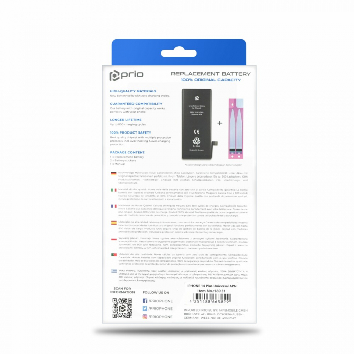Acumulator Prio compatibil cu iPhone 14 Plus, banda adeziva inclusa (Universal APN) [5]