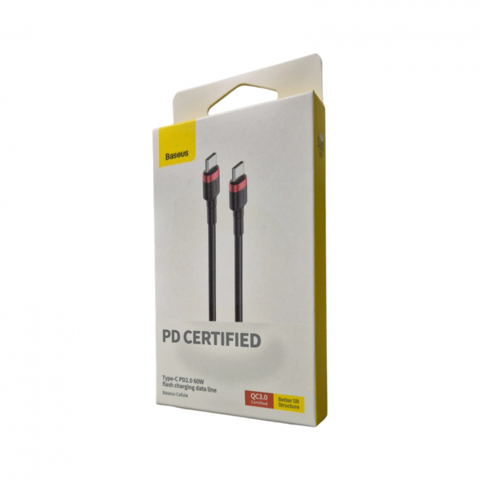 CABLU alimentare si date Baseus Cafule, Incarcare Rapida 3A / 60W, USB Type C - Type C, braided, 1m, rosu cu negru [6]