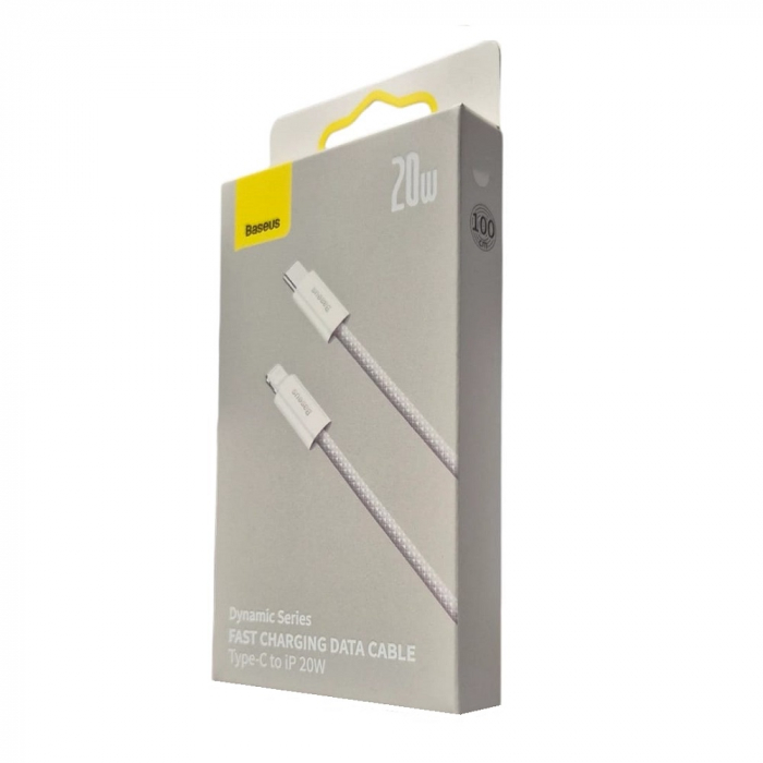 CABLU alimentare si date Baseus Dynamic, Incarcare Rapida, USB Type-C la Lightning Iphone PD 20W, braided, 1m, alb [5]
