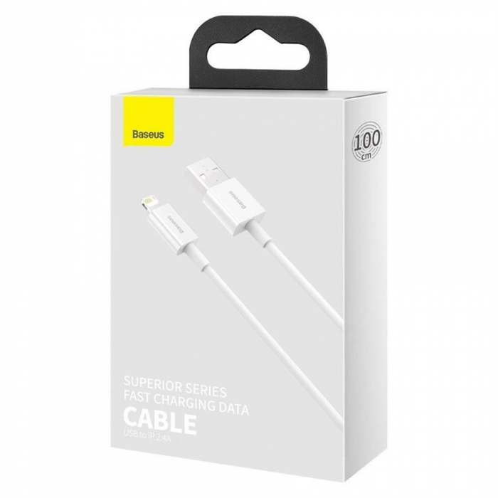 CABLU alimentare si date Baseus Superior, USB la Lightning Iphone 2.4A, 1m, alb, Incarcare Rapida [7]