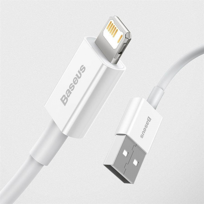 CABLU alimentare si date Baseus Superior, USB la Lightning Iphone 2.4A, 1m, alb, Incarcare Rapida [6]