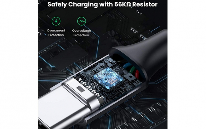 CABLU alimentare si date Ugreen, "US288", Incarcare Rapida, USB la USB Type-C 3A, nickel plating, braided, 1.5m, negru [2]