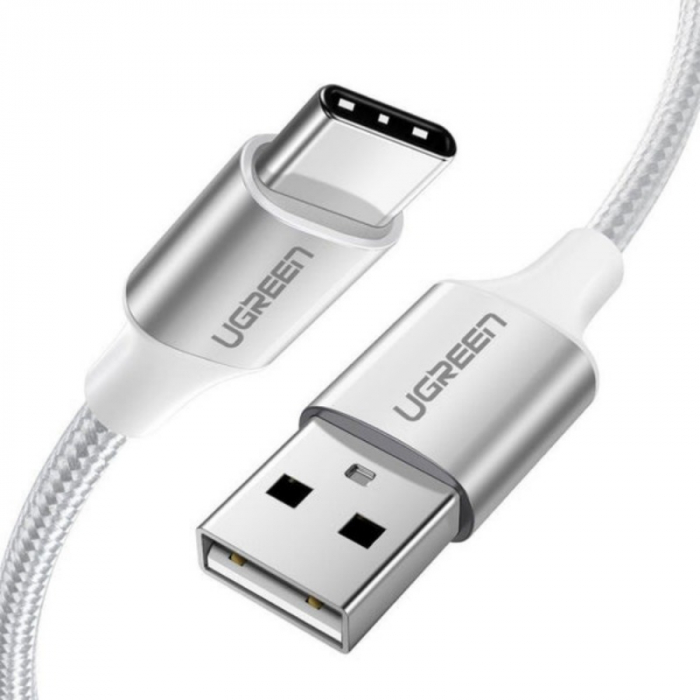 CABLU alimentare si date Ugreen, "US288", Incarcare Rapida, USB la USB Type-C 3A, nickel plating, braided, 1m, alb [2]
