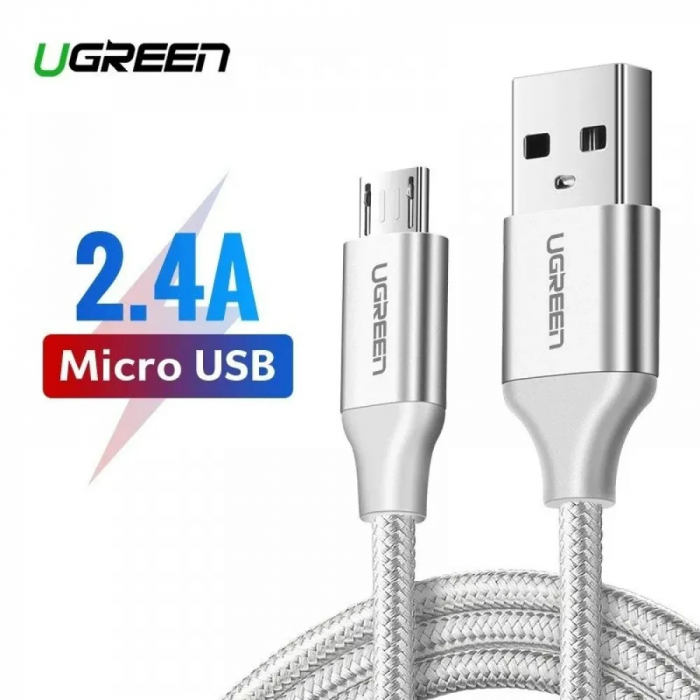CABLU alimentare si date Ugreen, "US290", Incarcare Rapida, USB la Micro-USB, braided, 1m, alb [2]