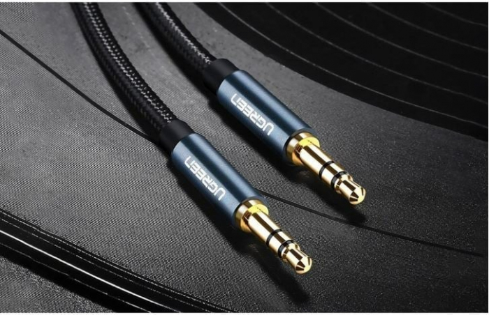 CABLU audio Ugreen, "AV112" stereo (3.5 mm jack T/T), conectori auriti, 1m, braided, albastru [2]