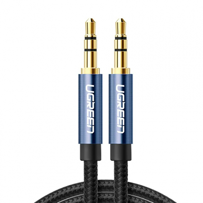 CABLU audio Ugreen, "AV112" stereo (3.5 mm jack T/T), conectori auriti, 1m, braided, albastru [3]