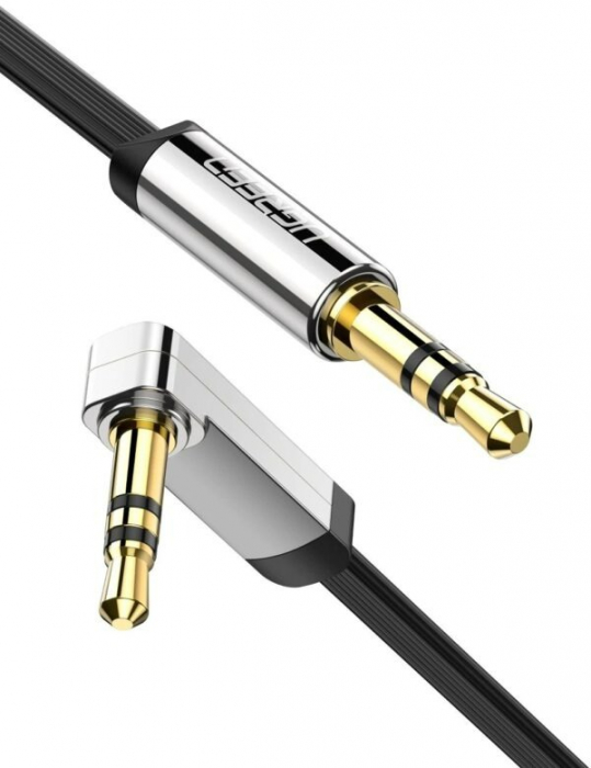 CABLU audio Ugreen, "AV119" stereo (3.5 mm jack T/T), conectori auriti, unghi 90 grade la un capat, 1m, negru [2]