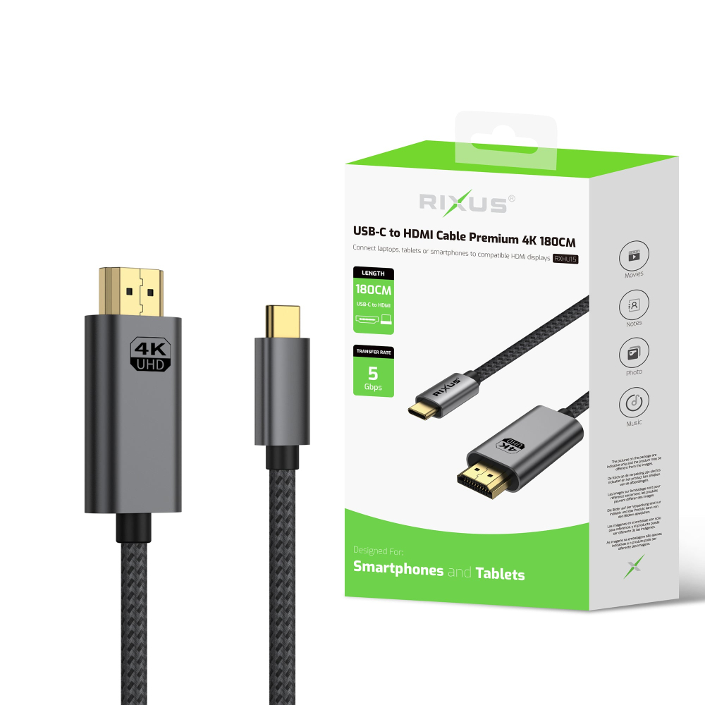 Cablu USB-C la HDMI Rixus Premium 4K 1.8m Gri, RXHU15 [3]