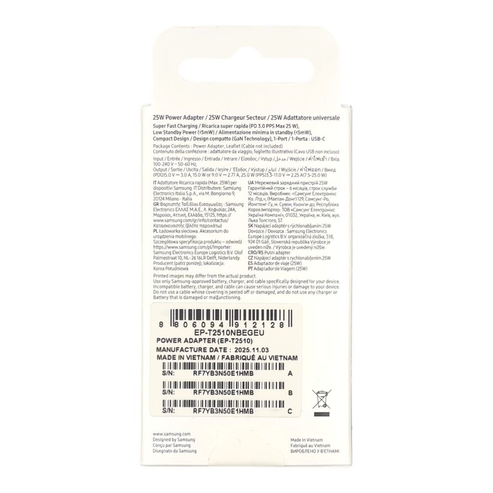 Incarcator retea Samsung Original EP-T2510NBEGEU, USB-C, Super Fast Charging 25W, Black, fara cablu [5]
