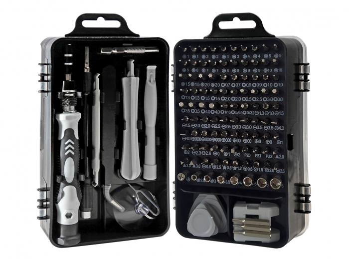 Trusa reparatii smartphone, SPACER, functii: insurubare si reparat, 122 produse: 101 capete de surubelnita, surubelnita clasica, penseta si clipsuri deschidere telefon [2]