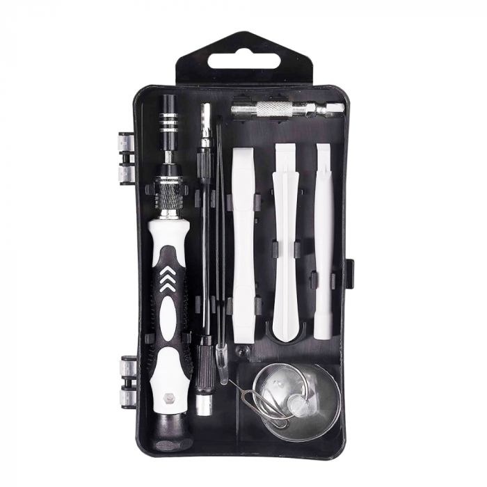 Trusa reparatii smartphone, SPACER, functii: insurubare si reparat, 122 produse: 101 capete de surubelnita, surubelnita clasica, penseta si clipsuri deschidere telefon [4]