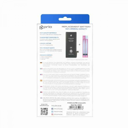 Acumulator Prio compatibil cu iPhone 12 / 12 Pro, banda adeziva inclusa (Universal APN) [3]