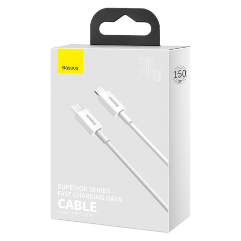 CABLU alimentare si date Baseus Superior, Incarcare Rapida, USB Type-C la Lightning Iphone PD 20W, 1.5m, alb [3]