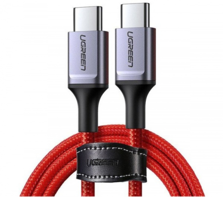 Cabluri - CABLU alimentare si date Ugreen, Incarcare Rapida, USB Type-C la USB Type-C, nickel plating, braided, 1m, rosu