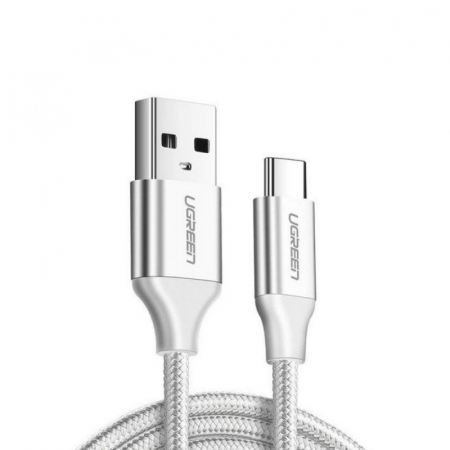 Cabluri - CABLU alimentare si date Ugreen, "US288", Incarcare Rapida, USB la USB Type-C 3A, nickel plating, braided, 1m, alb