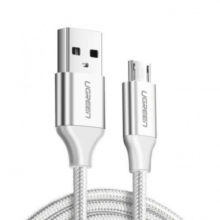 Cabluri - CABLU alimentare si date Ugreen, "US290", Incarcare Rapida, USB la Micro-USB, braided, 1m, alb