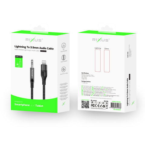 Cablu audio Lightning la AUX 3.5mm Rixus RXMU35L 1.2m Negru [2]