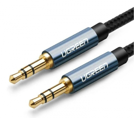 Cabluri - CABLU audio Ugreen, "AV112" stereo (3.5 mm jack T/T), conectori auriti, 1m, braided, albastru