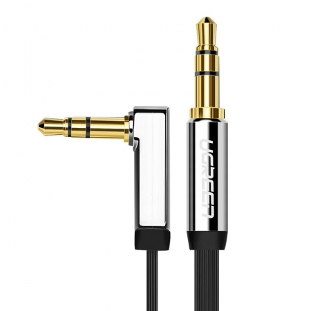 Cabluri - CABLU audio Ugreen, "AV119" stereo (3.5 mm jack T/T), conectori auriti, unghi 90 grade la un capat, 1m, negru