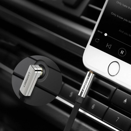 CABLU audio Ugreen, "AV119" stereo (3.5 mm jack T/T), conectori auriti, unghi 90 grade la un capat, 1m, negru [2]