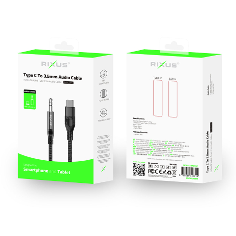 Cablu audio USB-C la AUX 3.5mm Rixus RXMU35C, 1.2m Negru [2]
