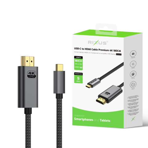 Cablu USB-C la HDMI Rixus Premium 4K 1.8m Gri, RXHU15 [2]