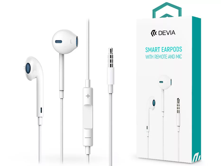 Casti - Casti handsfree cu fir, Devia, mufa Jack, alb